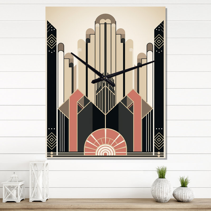 Art Nouveau Vintage Architure dans des couleurs rétro - horloge murale géométrique moderne, H 32 po x l 24 po x P 1 po