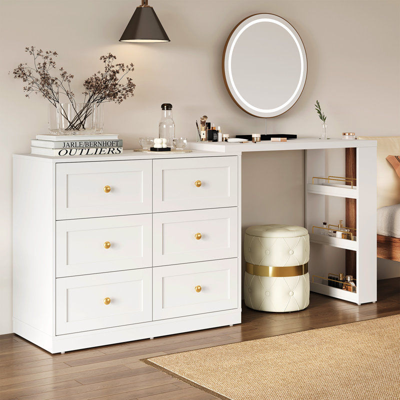 Yokota Extendable Makeup Vanity Desk With 6 Drawers