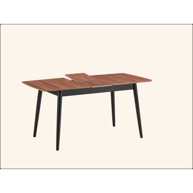Table de salle à manger à finition naturelle et noire Lanae (rallonge Bufferfly)