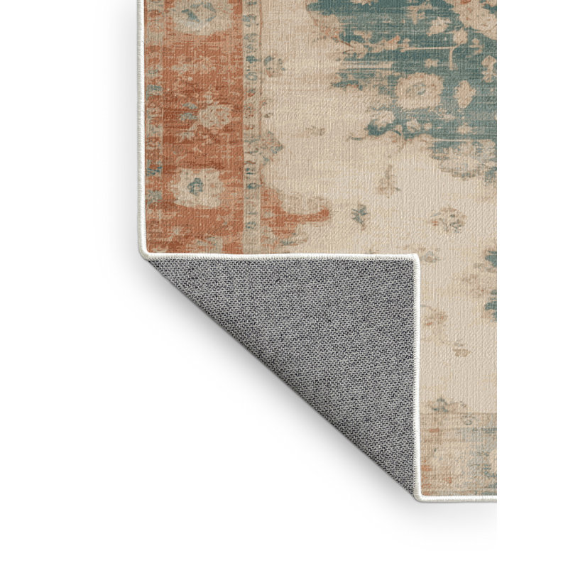 Tapis beige surteint lavable à la machine, Rond 6 pi