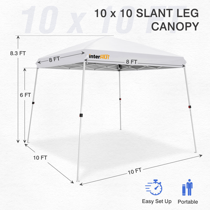 10 Ft White Steel Slant Leg Pop-Up Canopy Tent