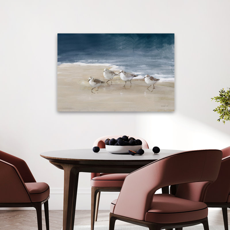 Oiseaux de rivage nautiques et côtiers sur le sable bleu, H 36 po x l 24 po