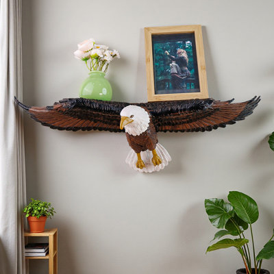 Étagère murale Aigle à tête blanche de 53 cm de large – Décoration murale patriotique en résine, aigle volant avec rebord, cadeau idéal pour les fêtes et Noël, accessoire déco américain pour salon ou bureau