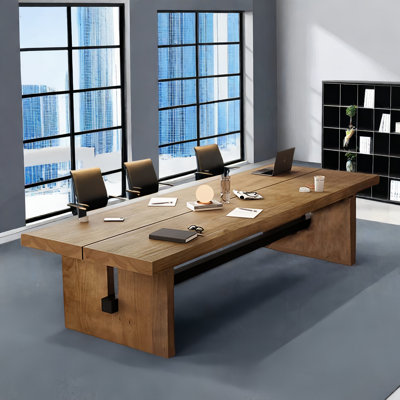 Rectangular solid wood conference table, large seminar table office desk by Millwood Pines