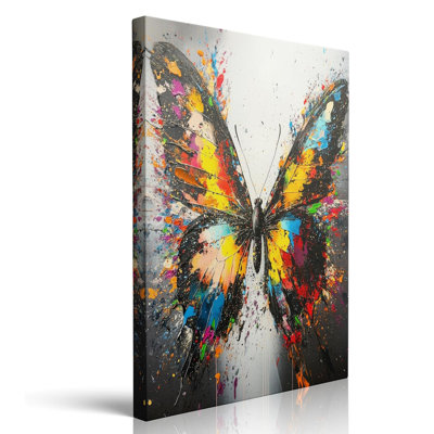 Graffiti Butterfly Wings Decorations Butterflies Pictures Wall Decor Framed Pop Fun Insect Canvas Wall Art Cool Prints Poster Contemporary Banksy Colorful Painting For Living Room Bathroom (16"X24")