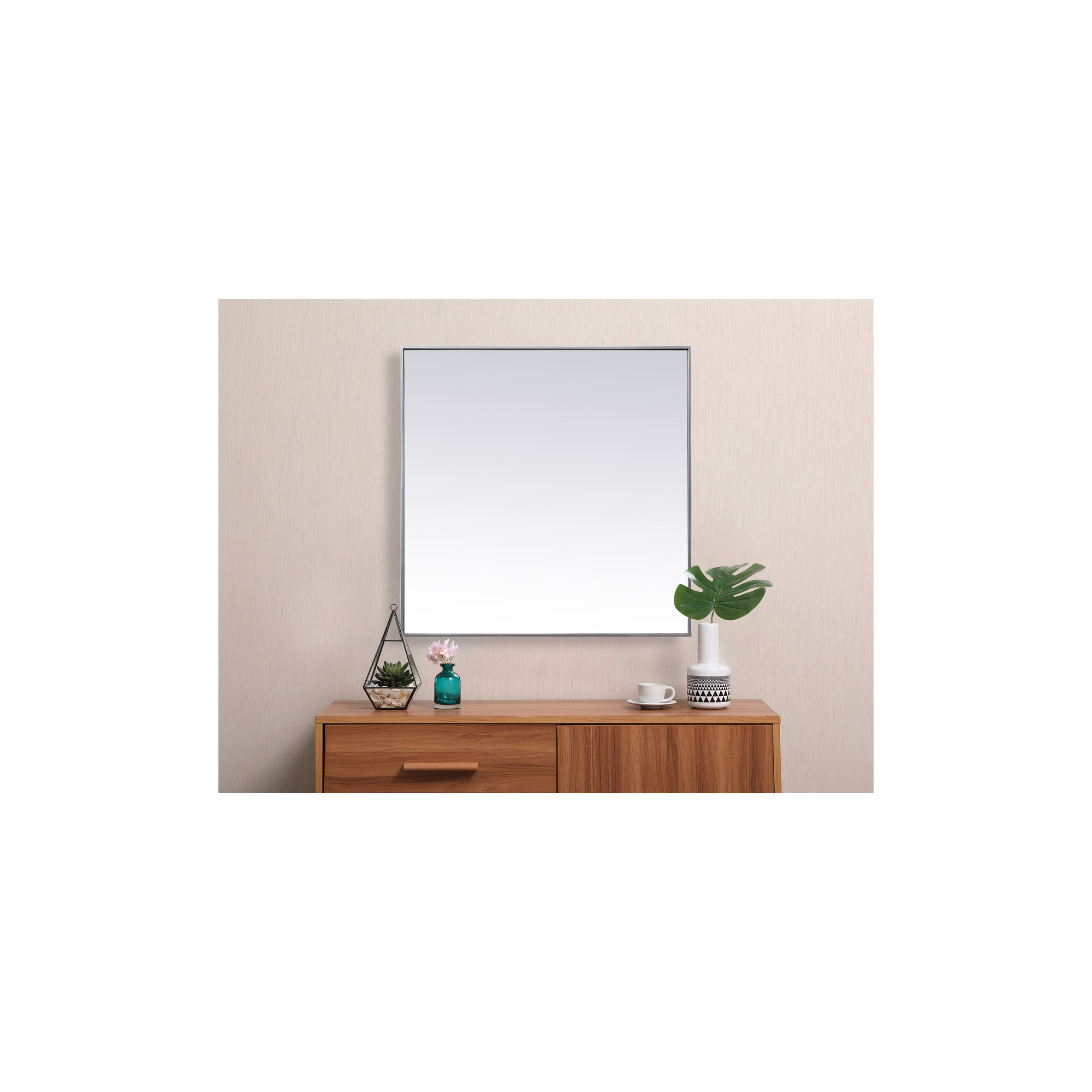 Valparaiso Metal Square Wall Mirror, Silver, 42"  x 42" 