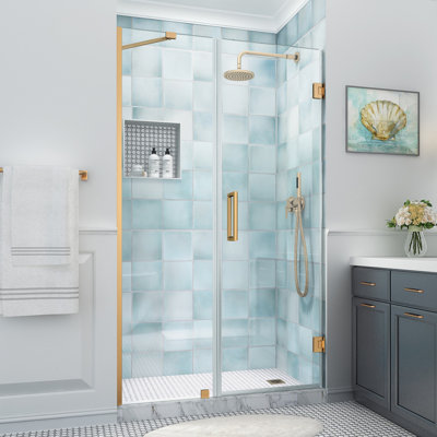Porte de douche à charnière sans cadre avec verre StarCast l 49,25 po x H 80 po Belmore XL