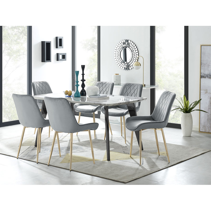 Chowchilla 7 - Piece Dining Set, Grey/Gold