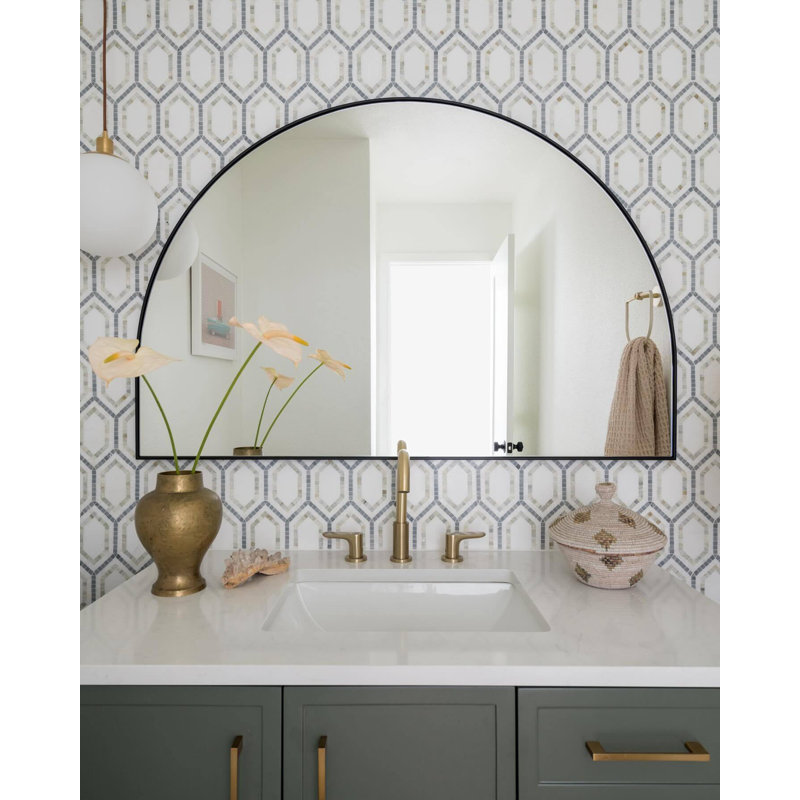 Infinity Hexagon Marble Tile, Ming Green Thassos/Linblue