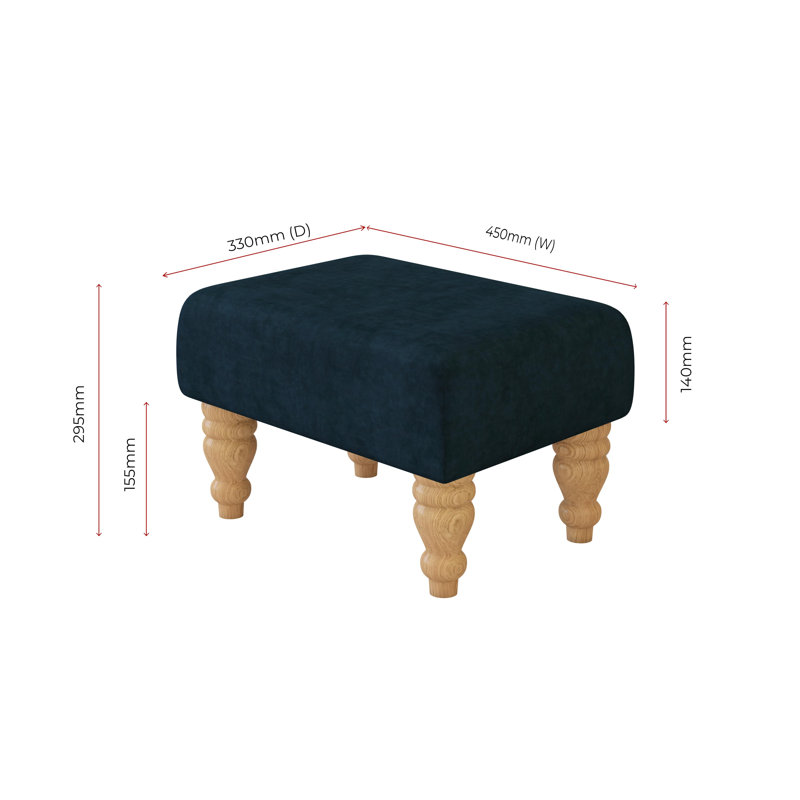 Large Footstools Wood Turned Leg , Natural, Indigo Dark Blue, Velvet