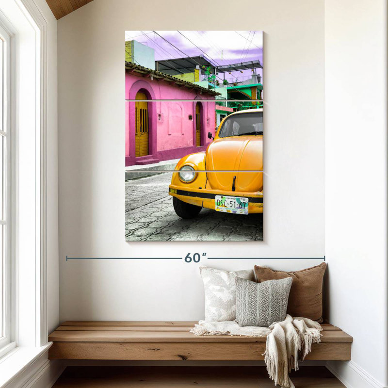 Mehar Yellow VW Beetle Car, 50" H x 32" W