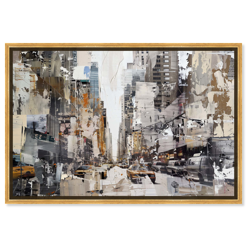 In The City Minimalist Collage Style Wall Art by Art Remedy, Gold Framed, 37" H x 25" W