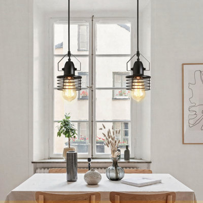 Industrial Black Pendant Light Metal Cage Pendant Lights Dining Room Hanging Lighting for Kitchen Island Living Room Bedroom Entryy Barn Farmhouse,Spring Shade,E26 Bulb(1 Light)
