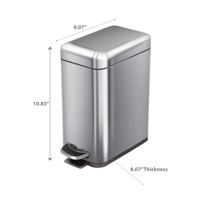 Poubelle à pédale ronde en acier inoxydable, Acier Inoxydable, 5 L