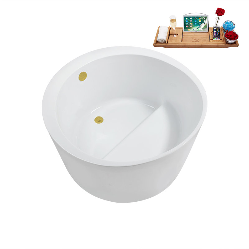1099.8mm x 1099.8mm Freestanding Soaking Acrylic Bathtub, Brushed Gold