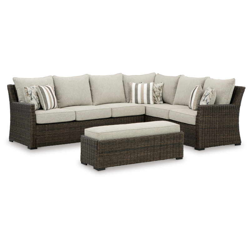 Brook Ranch Beige and Dark Brown Outdoor Sectional with Cushions