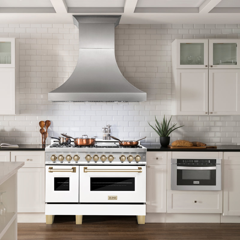ZLINE Autograph 48" Legacy Dual Fuel Range w/ 7 Burners, Gold Stainless Steel with White Matte
