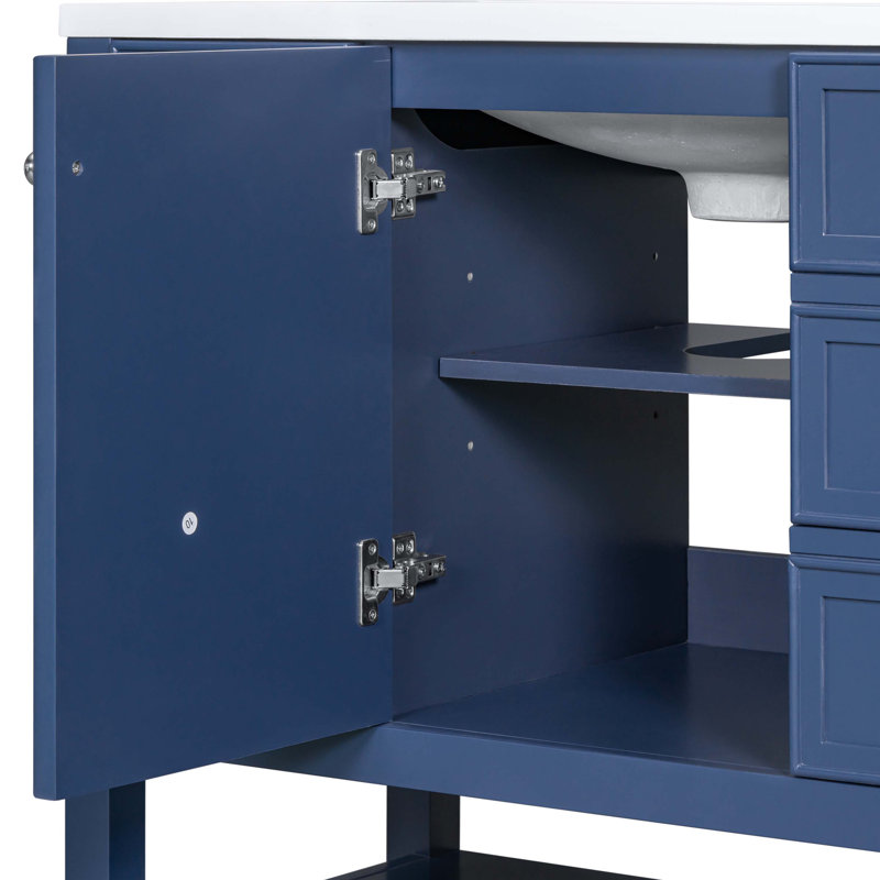 36" Blue Painted Freestanding Bathroom Vanity Cabinet with Drawers