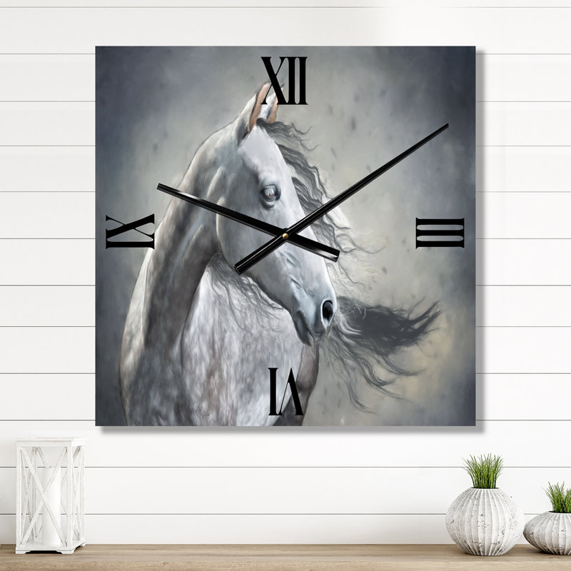 Horloge murale à portrait monochrome d'un cheval sauvage, Petit