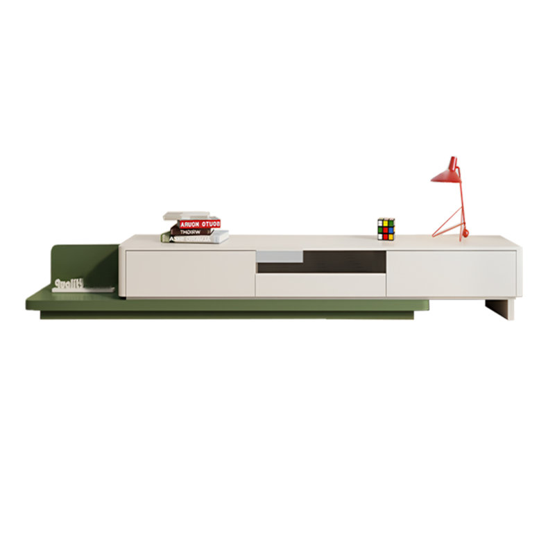 Meuble télé moderne en bois rétractable, H 11,81 po x L 78,74 po x l 15,75 po, Crème/vert