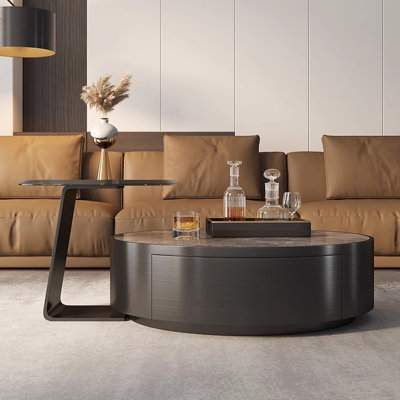 Ensemble de tables basses rondes en verre fritté gris + verre trempé certifié 3C + acier inoxydable brossé
