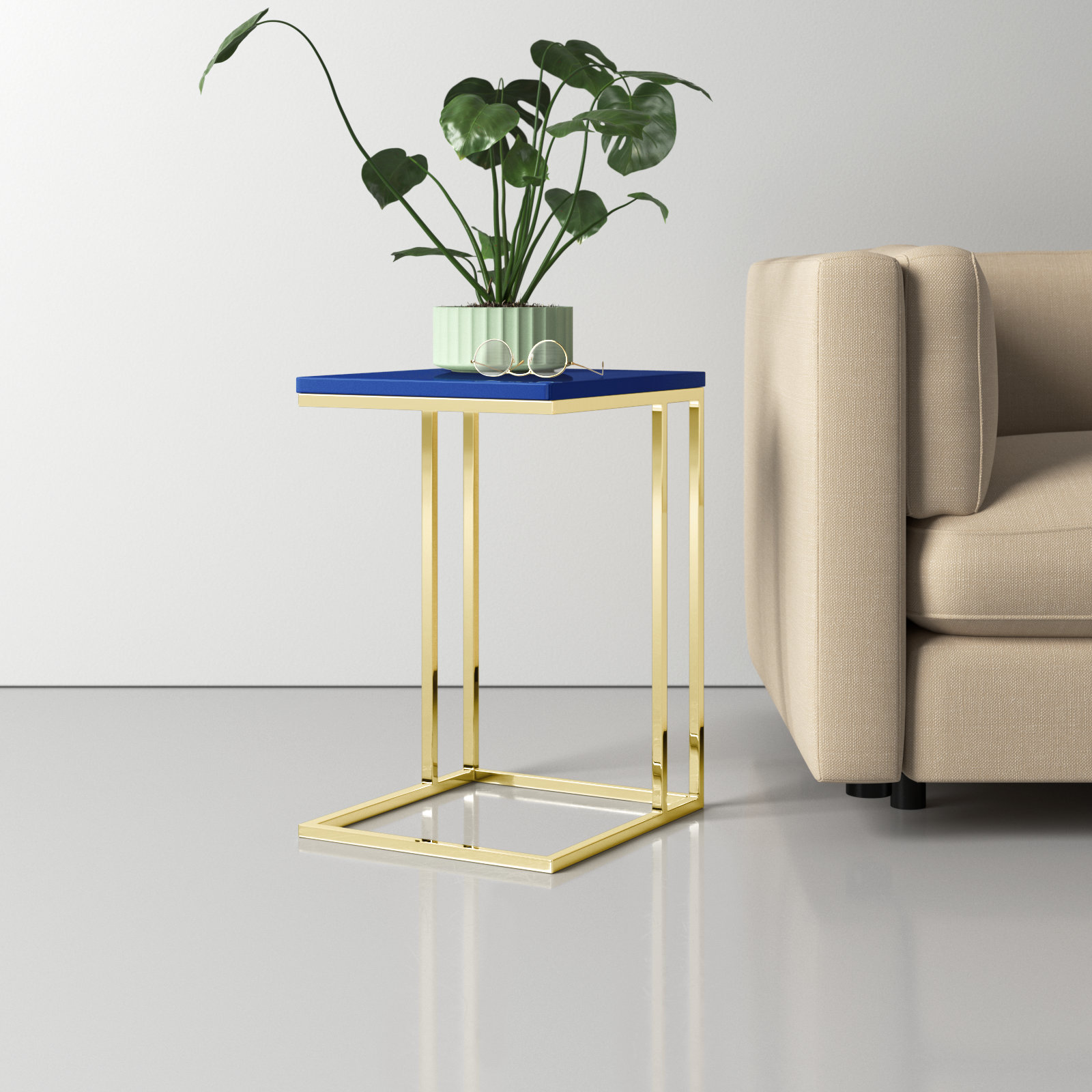 Hampshire End Table, Navy Top/Gold Base