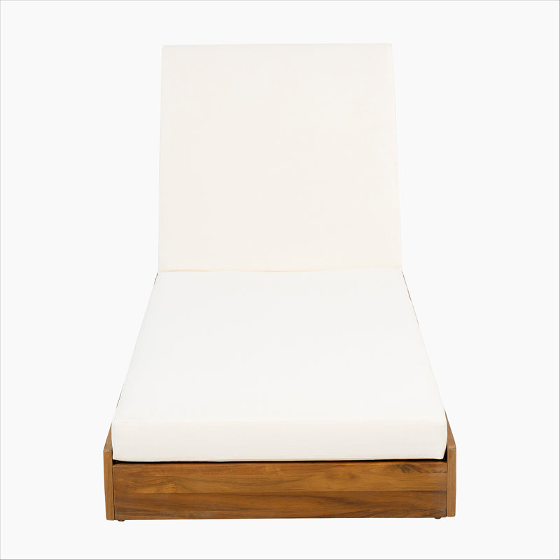Vane Patio Acacia Wood Chaise Lounge With Adjustable Backrest & Cushion, Cream