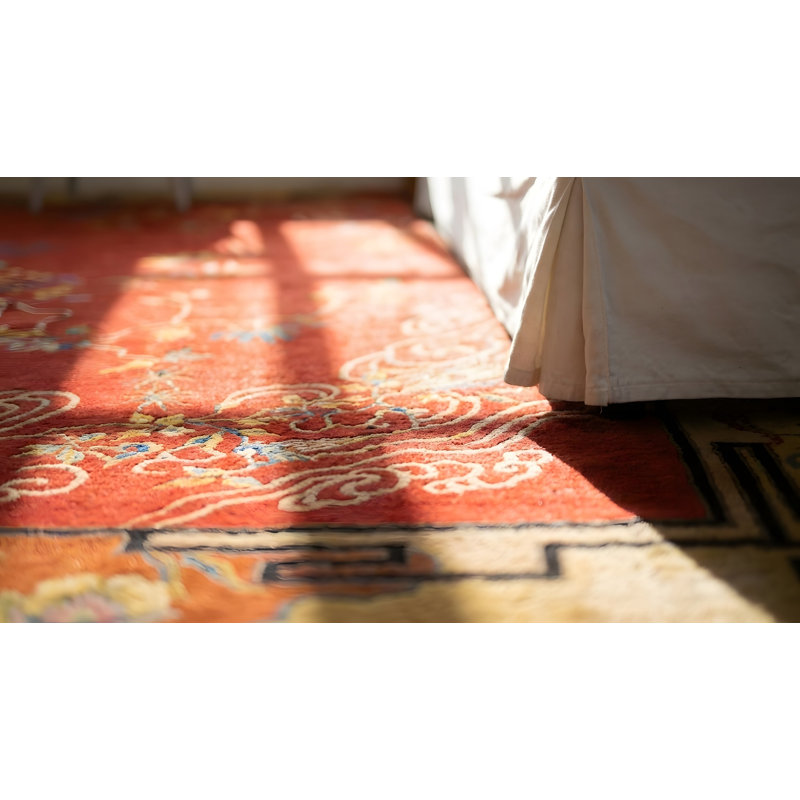 Antique Art Deco Room Size Wool Orange, Red / Rust Rug