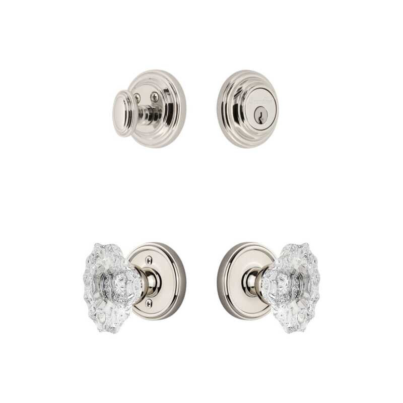 Ensemble de rosette Grandeur Georgetown avec poignée en cristal Biarritz en nickel poli, 2.375", Polished Nickel