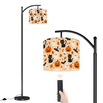  Lampe sur pied Arc, chats noirs, citrouilles, fantômes, grande lampe sur pied moderne, abat-jour réglable en lin à 3 couleurs
