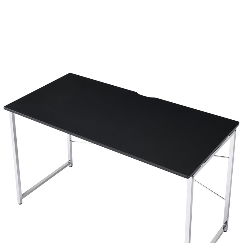 Rectangular Desk with Metal Frame, Black and Chrome