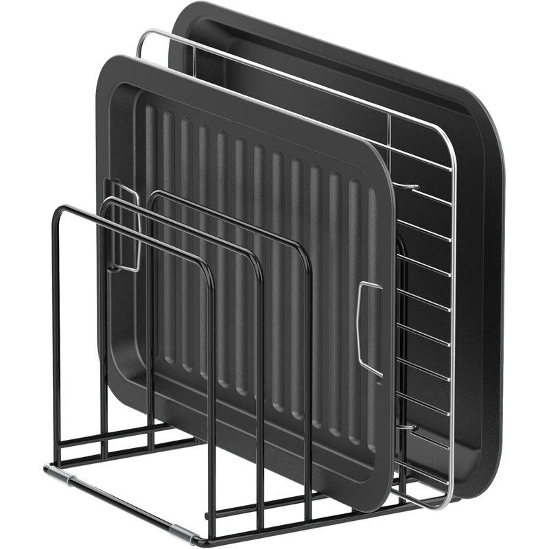 Support de batterie de cuisine en acier, support divisé avec 5 fentes pour plateau de cuisson Skillets