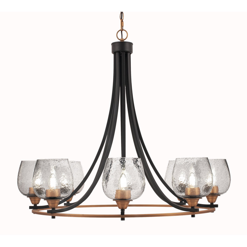 Lustre 8 lumières avec verre 6 "Benedetta Paramount, Noir mat / laiton, Grainé transparent