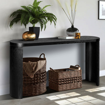 Console ovale noire avec plateau épais de 60 po et pieds courbés pour les pieds de décoration de salon, zone principale