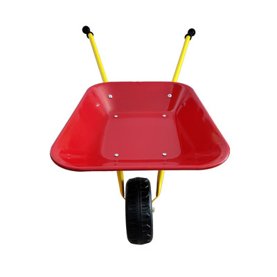 Brouette pour enfants en métal, capacité de charge maximale: 33 lb, brouette lourde pour enfants, brouette à structure métallique, plateau en acier, peut être utilisé dans les jardins, feuilles de chargement, terre, sable, etc. (rouge)