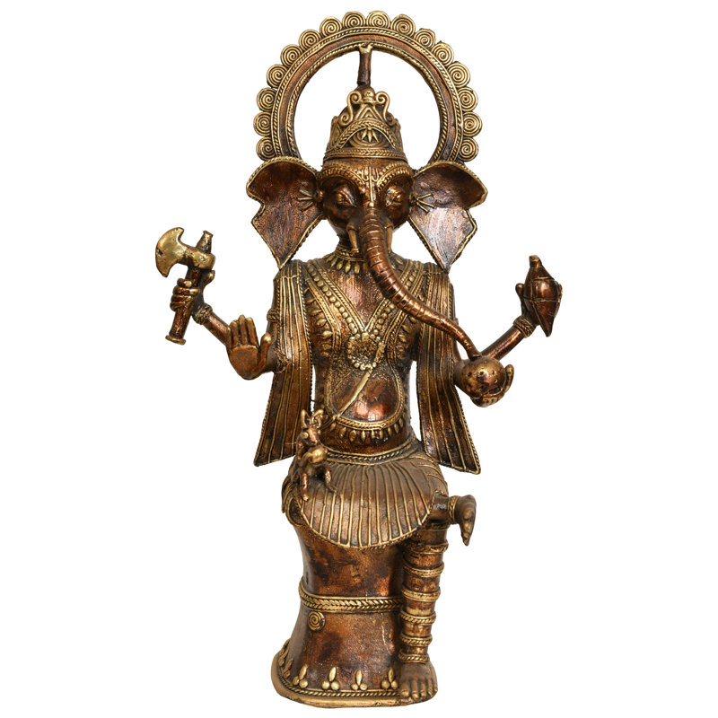 Statue de seigneurs tribaux en laiton 13 pouces Bastar Tribal Ganesha