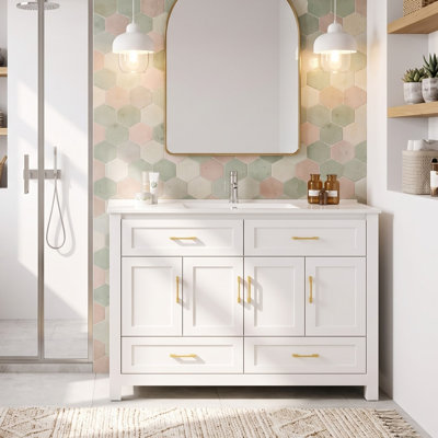 Meuble-lavabo de salle de bain avec lavabo en résine et portes à fermeture douce