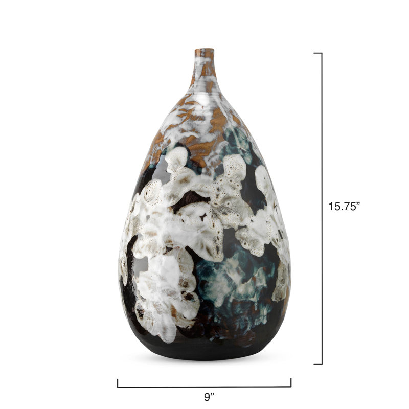 Handcrafted Multicolor Abstract Ceramic Urn Table Vase