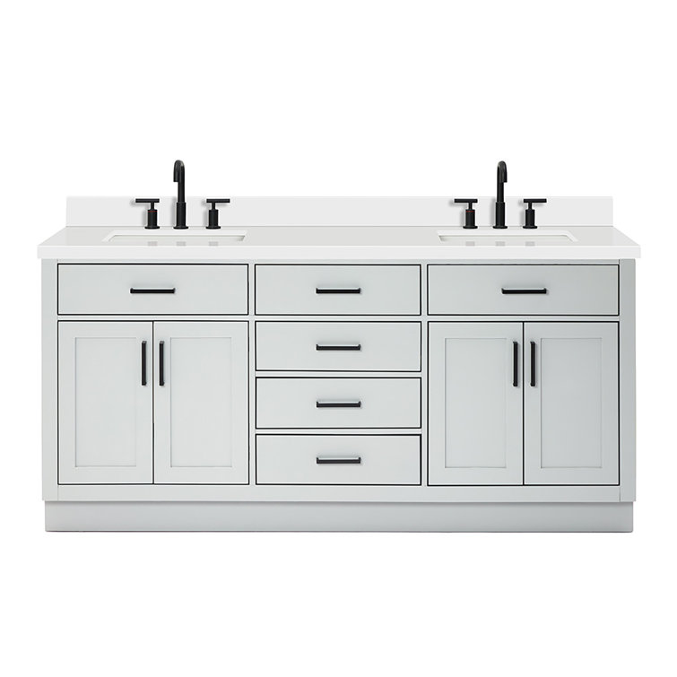 Tidworth 72'' Solid Wood Double Bathroom Vanity with 1.5'' White Quartz Top, Rectangular Sinks