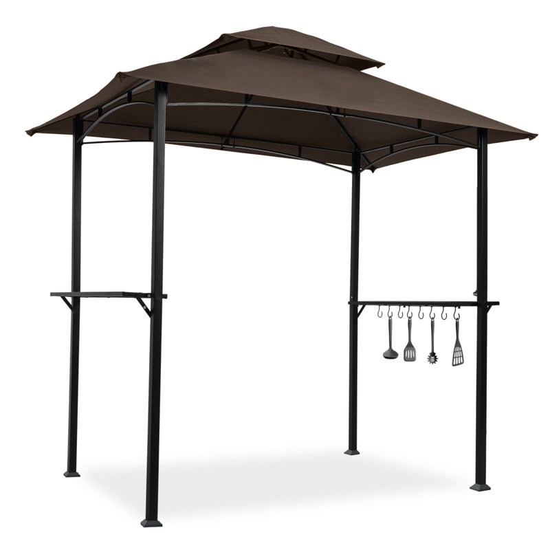 Outdoor Grill Gazebo 8 X 5 Ft, Shelter Tent, Double Tier Soft Top Canopy And Steel Frame With Hook And Bar Counters