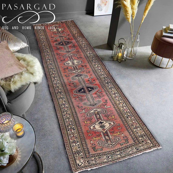 One-of-a-Kind 3'4'X13'2" Area Rug in Rust/Navy Blue/Beige