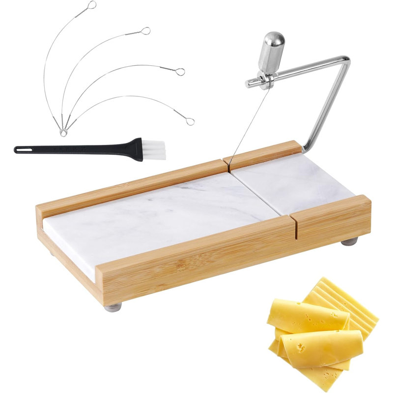 Trancheuse à fromage avec 4 fils de coupe de rechange, trancheuse à fromage en marbre robuste pour fromages en bloc, beurre, gâteaux et plus