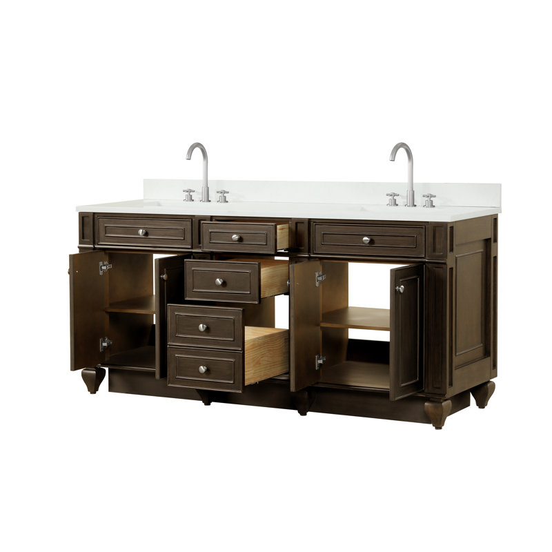 Freixa 72'' Double Bathroom Vanity with Quartz Top, Brown