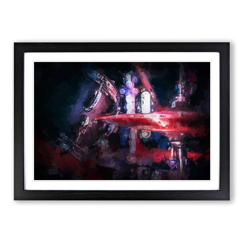 Drum Kit in Abstract - Picture Frame Graphic Art Print, Black Framed, 48cm H x 65cm W x 2cm D