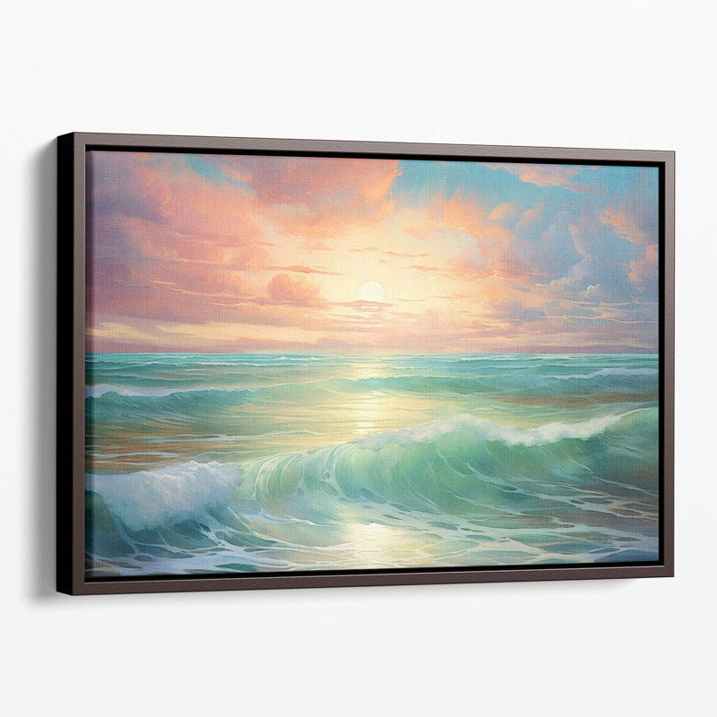 «Serene Seascape Radiance», impression murale, Toile avec cadre flottant brun, H 12 po x l 18 po x P 1,25 po