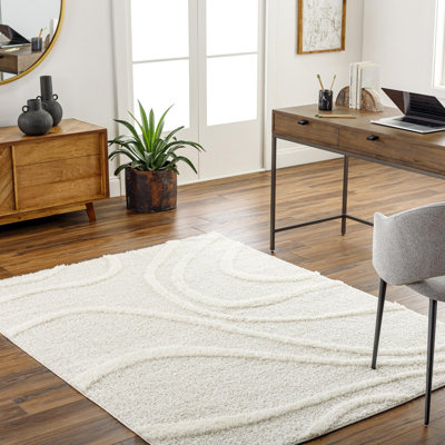 Ailey Machine Woven Shag Cream Area Rug