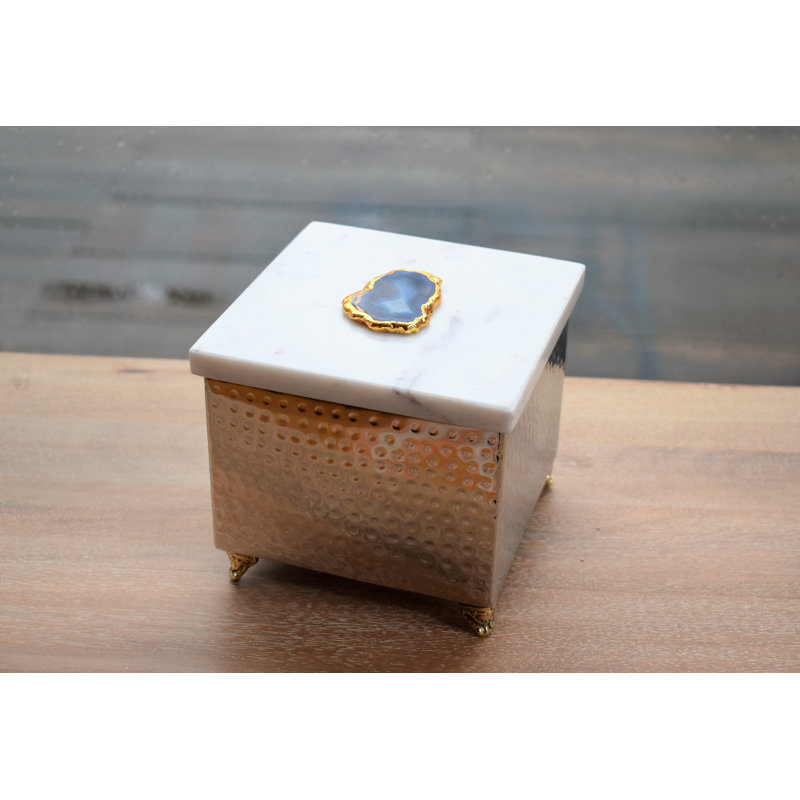Boîte à bijoux en acier martelé, H 3,5 po x l 8 po x P 8 po