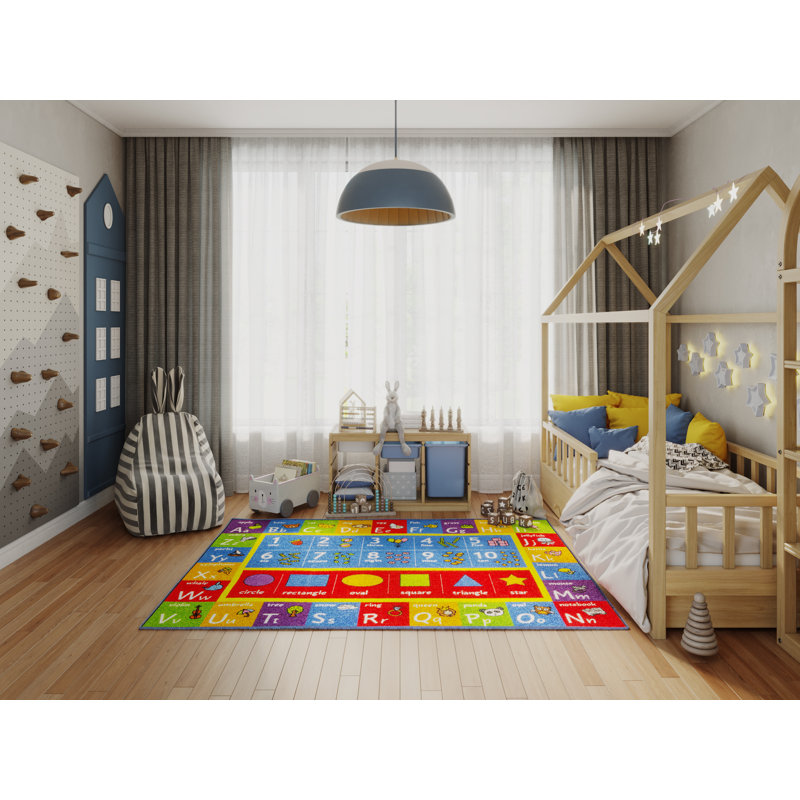ABC Alphabet Numbers Educational Learning Game Play Non Slip Kids Rug Carpet Classroom Playroom Mat, Rectangle 5' x 6'6"