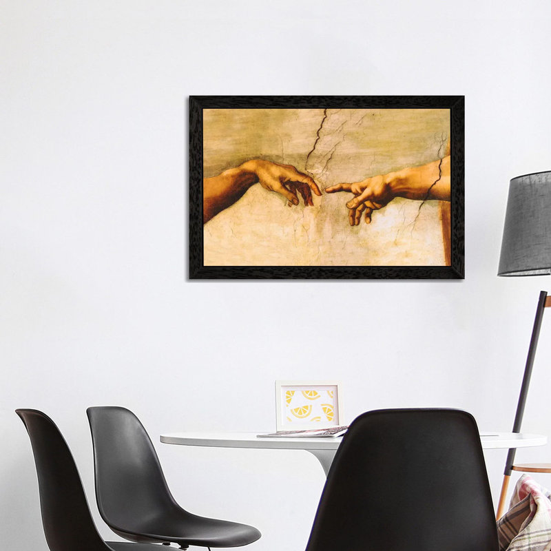 The Creation Of Adam, C.1510 by Michelangelo - Floater Frame Painting on Canvas, 101.6 cm H x 66.04 cm W, Black Framed