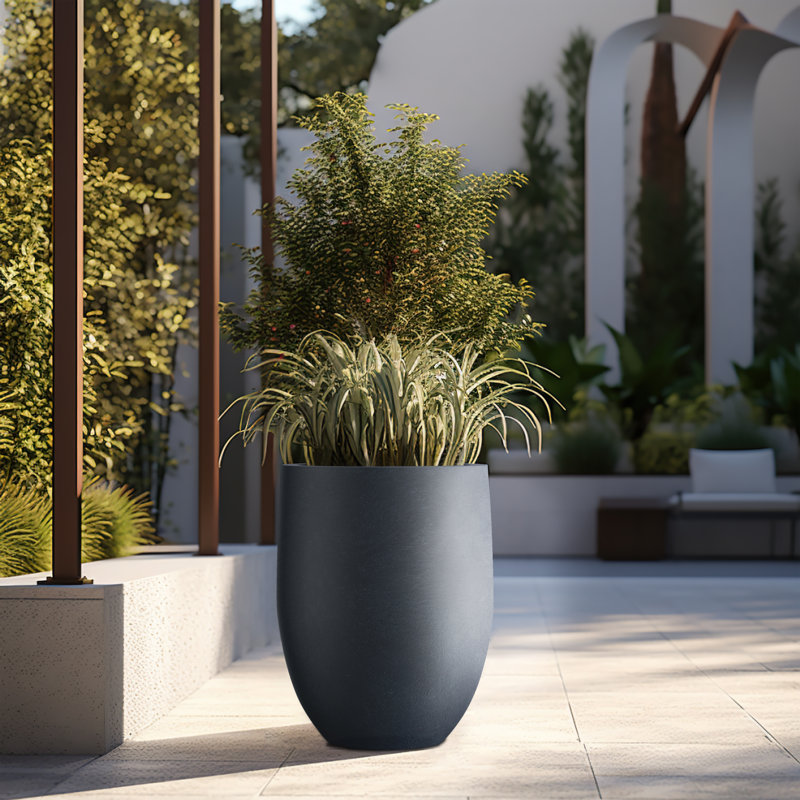 Pot à fleurs en ciment Irmelie, Gris granite, H 21,65 po x l 16,93 po x P 16,93 po
